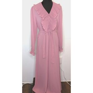 70's Boho Maxi Dress Ruffles 12 L Rose Pink Vintage Romantic Evening VTG